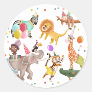 Pegatina Redonda Animales de Fiesta Safari Gracias Cumpleaños