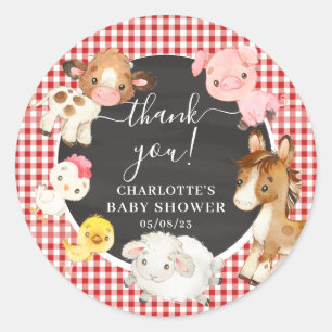 Pegatina Redonda Animales de granja Baby Shower Favor