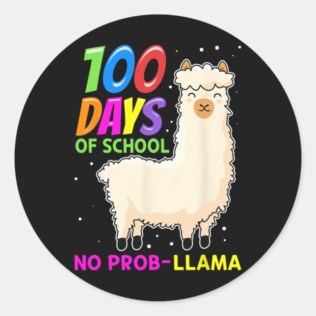 Pegatina Redonda Animales De Granja Llama - 100 Días De Escuela Sin (Anverso)