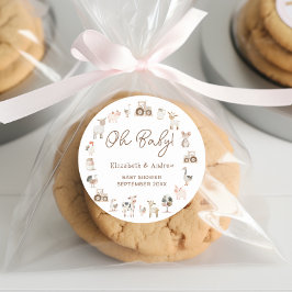 Pegatina Redonda Animales de granja modernos Género Baby Shower neu