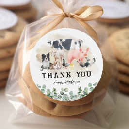 Pegatina Redonda Animales de granja Niños Fiesta de cumpleaños Grac