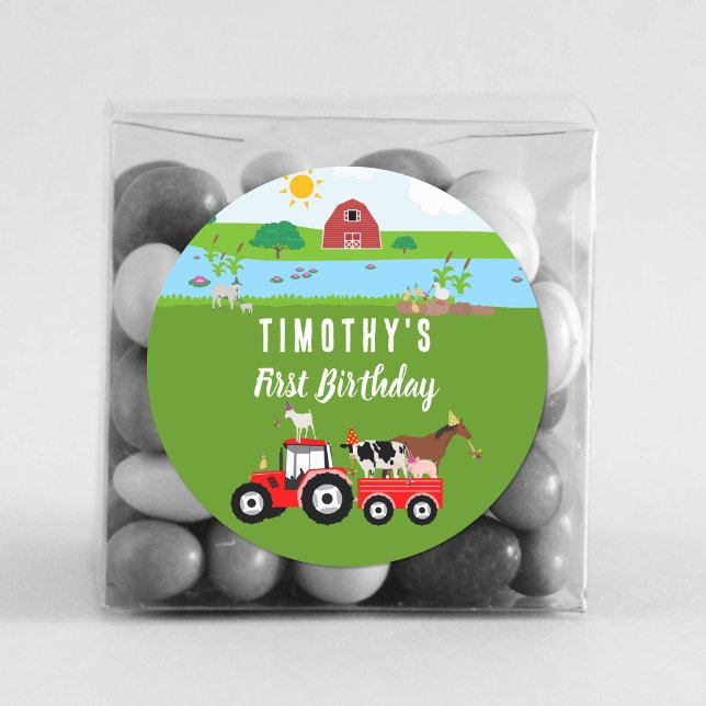 Pegatina Redonda Animales de granja y tema de la fiesta de cumpleañ (Subido por el creador)