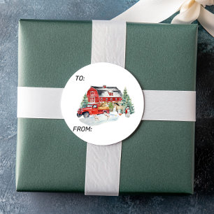 Pegatina Redonda Animales de granjas de invierno de vacaciones