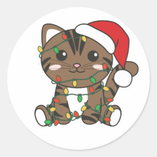 Pegatina Redonda Animales de invierno de gatos Navidades de gatos g