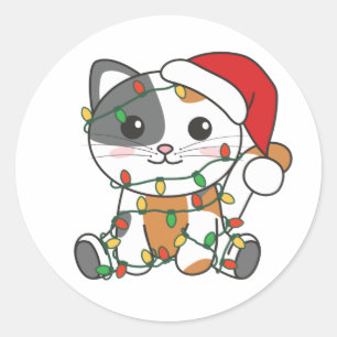 Pegatina Redonda Animales de invierno de gatos Navidades de gatos g