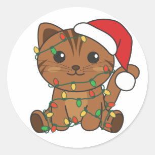 Pegatina Redonda Animales de invierno de gatos Navidades de gatos g