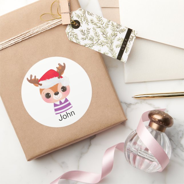 Pegatina Redonda Animales de invierno de Navidades de renos malcria (Regalar)