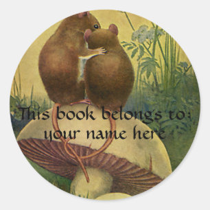 Pegatina Redonda Animales de la época de la cosecha, biblioteca de