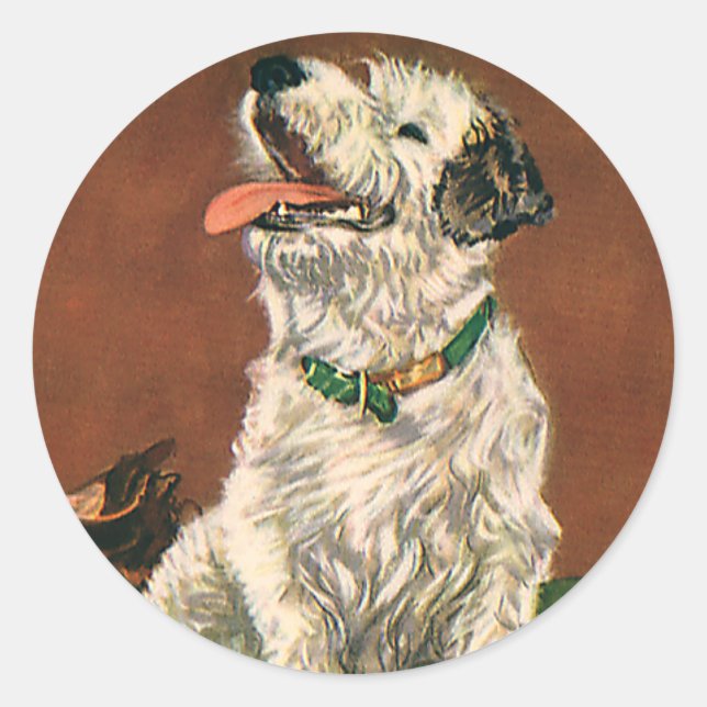 Pegatina Redonda Animales de la época, zapatos de mascar de cachorr (Anverso)