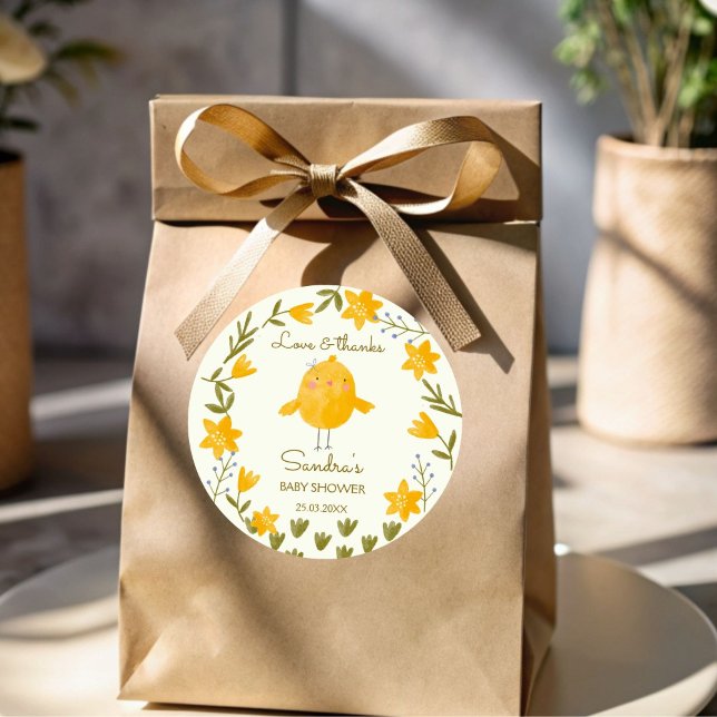 Pegatina Redonda Animales de la granja de pollo con una ducha de be (Chicken farm animals whimsical spring baby shower personalized favor stickers )