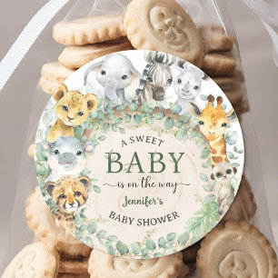 Pegatina Redonda Animales de la Jungla Safari Baby Shower Tropical