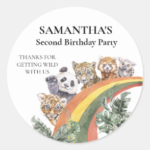 Pegatina Redonda Animales de la jungla salvaje Favor del cumpleaños