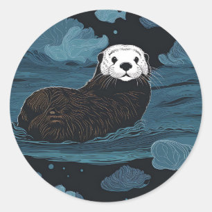 Pegatina Redonda Animales de oruga marina