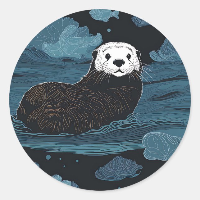 Pegatina Redonda Animales de oruga marina (Anverso)