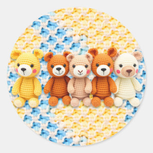 Pegatina Redonda Animales de peluche ganchillo azul y amarillo