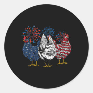 Pegatina Redonda Animales de pollo americanos divertidos fuegos art