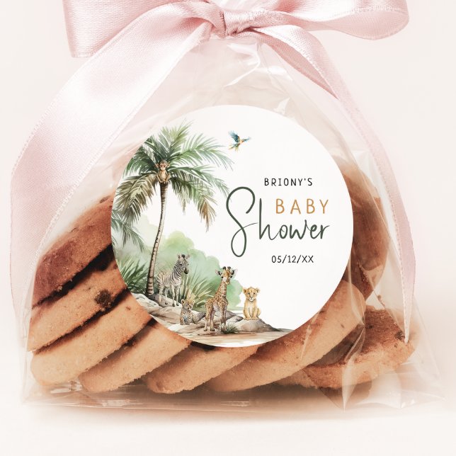 Pegatina Redonda Animales de Safari de la Jungla Baby Shower (Subido por el creador)
