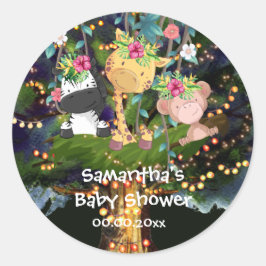 Pegatina Redonda Animales de safari de la selva tropical con luces 