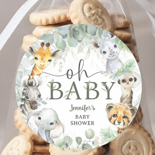 Pegatina Redonda Animales de Safari en la Jungla Baby Shower Oh Beb