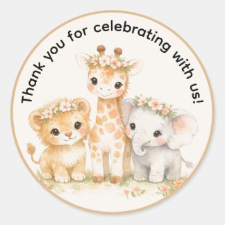 Pegatina Redonda Animales de Safari Floral Niña Boho Gracias 