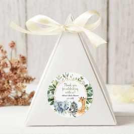 Pegatina Redonda Animales de safari verde dorado baby shower