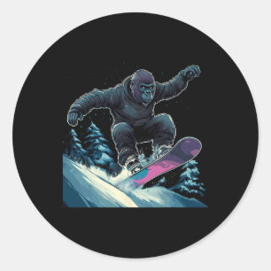 Pegatina Redonda Animales De Snowboard - Gorila En Una Nieve En Sno