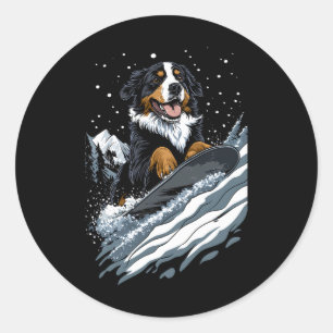 Pegatina Redonda Animales De Snowboard - Perro De Montaña Bernés En