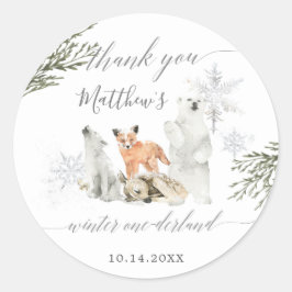 Pegatina Redonda Animales de Winter Onederland Woodland Gracias