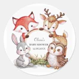 Pegatina Redonda Animales de Woodland adoran Baby Shower