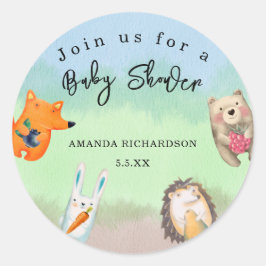 Pegatina Redonda Animales de Woodland Baby Shower