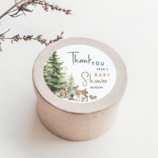 Pegatina Redonda Animales de Woodland Baby Shower Gracias Por Favor