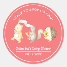 Pegatina Redonda Animales de Woodland Gracias Baby Shower