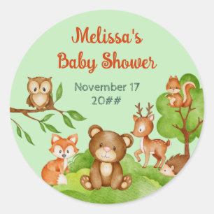 Pegatina Redonda Animales de Woodland Gracias Baby Shower