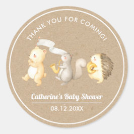 Pegatina Redonda Animales de Woodland Gracias Baby Shower