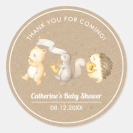 Pegatina Redonda Animales de Woodland Gracias Baby Shower
