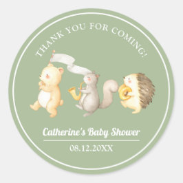 Pegatina Redonda Animales de Woodland Gracias Baby Shower