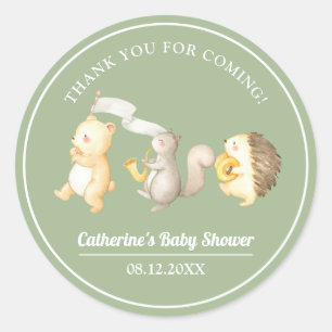 Pegatina Redonda Animales de Woodland Gracias Baby Shower