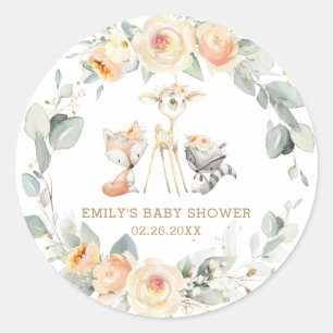 Pegatina Redonda Animales de Woodland singulares Amarillo Favor Flo