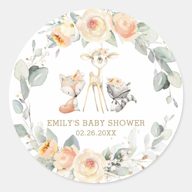 Pegatina Redonda Animales de Woodland singulares Amarillo Favor Flo (Anverso)