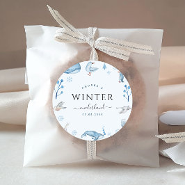 Pegatina Redonda Animales del Ártico Azul Invierno de Onederland Pr