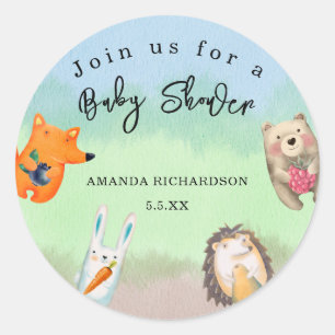 Pegatina Redonda Animales del bosque Baby Shower