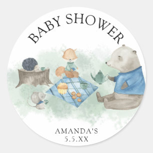 Pegatina Redonda Animales del bosque - baby shower