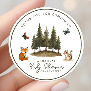 Pegatina Redonda Animales del Bosque Baby Shower Agradecimiento