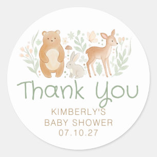 Pegatina Redonda Animales del bosque Baby Shower sin género