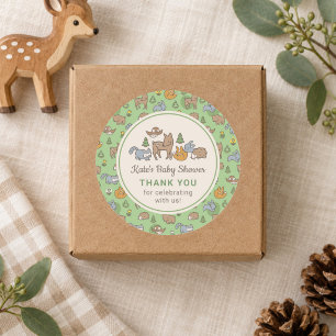 Pegatina Redonda Animales del Bosque Baby Shower Verde