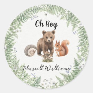 Pegatina Redonda Animales del bosque de madera baby shower
