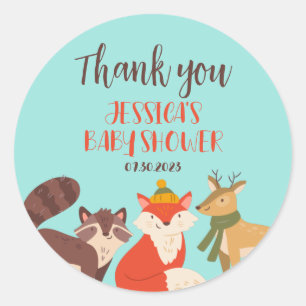 Pegatina Redonda Animales del bosque de otoño Temporada de otoño Ba