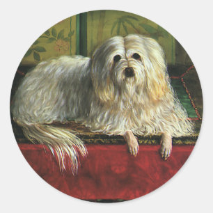 Pegatina Redonda Animales domésticos antiguos, perro pastor lanudo