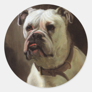 Pegatina Redonda Animales domésticos antiguos, retrato de cachorro 