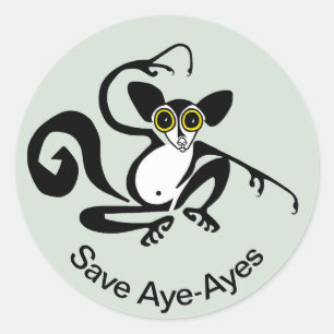 Pegatina Redonda Animales en peligro de extinción- Salven AYE-AYES